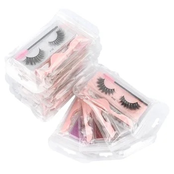false eyelashes & tools 3d faux mink 10mm C D curl volume strip lashes with tray russian strip eyelashes