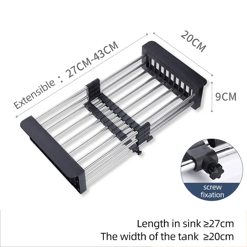 Kitchen Sink Drain Rack Retractable Multifunctional Fruit and Vegetable Drain Bowl Rack Stainless Steel Drain Basket