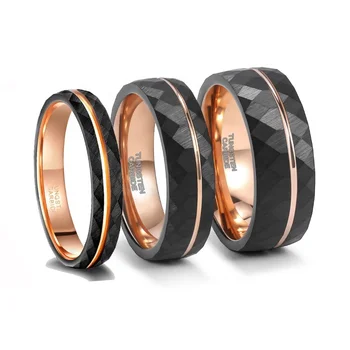 POYA Wholesale 4mm 6mm 8mm Rose Gold Hammered Mens Women Faceted Tungsten Wedding Ring