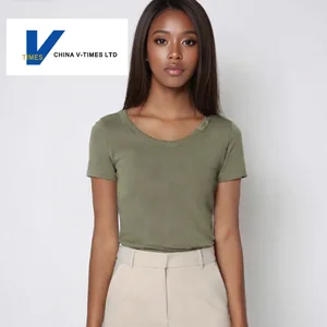 China V-Times Summer Collection Women's U-Neck T-Shirt Casual New Short-Sleeved Loose Slimming High-End Top Excellent Cotton