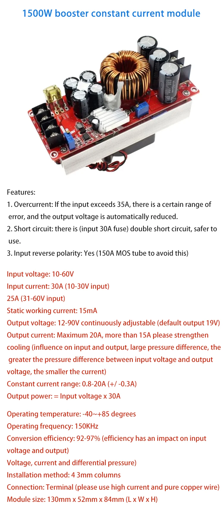 1500w 30a Boost Converter 9-60v 12v 24v 36v To 12-90v 36v 48v 60v 72v ...