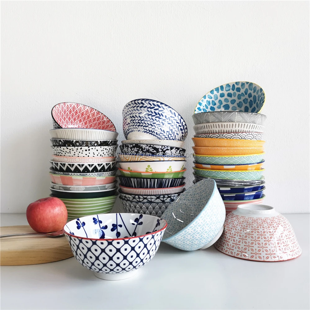 Tigela de Sopa de Cerâmica com Impressão Pad de 6,25 Polegadas, Tigelas  Profundas de Porcelana Moderna Nórdica com Impressão de Flores Azuis, image size:999x999