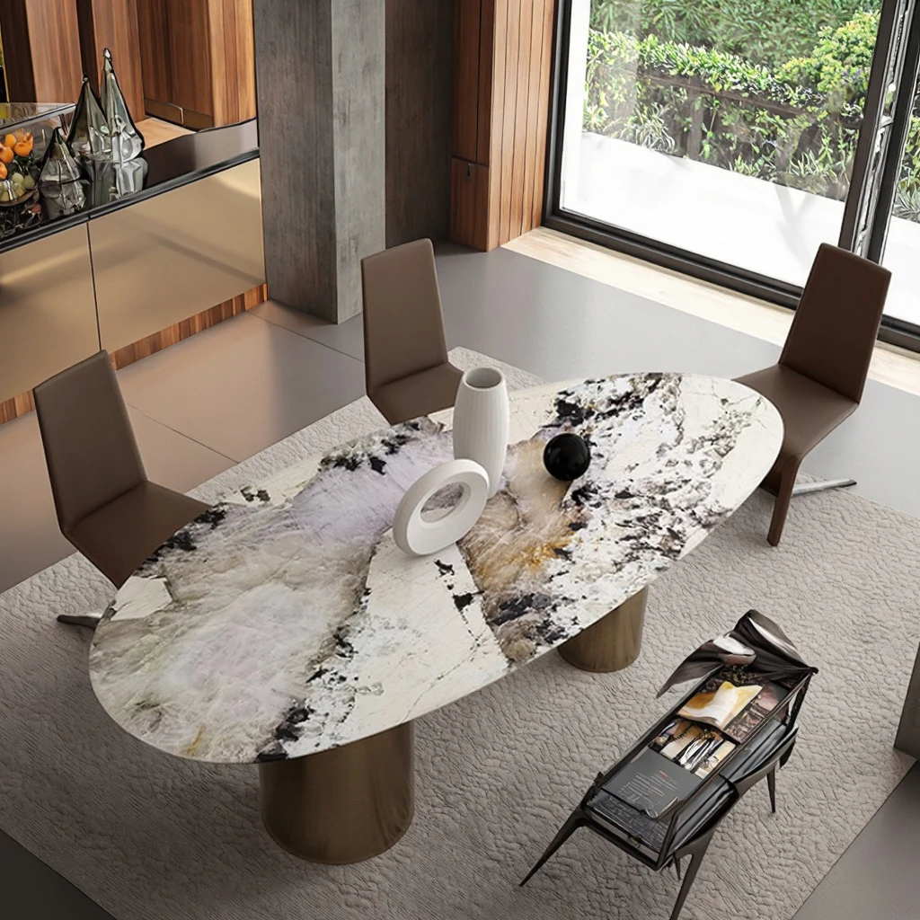 Modern Marble Top Oval Dining Table Set - Italian Design, 10