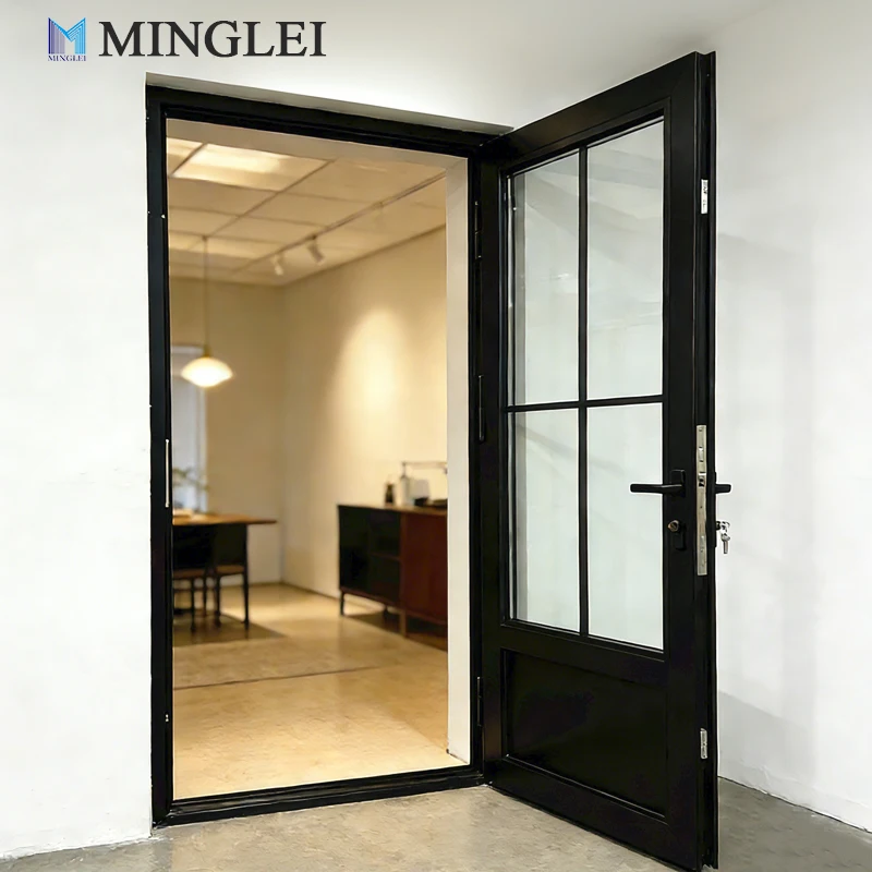NFRC Certified Aluminum French Entry Doors Modern Triple Pane Glass Thermal Insulation Casement Door for US Homes