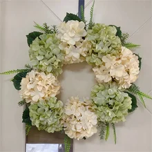 Customized Handicraft Spring Hydrangea Flower Wreath Holiday Silk Decorative Wreaths Swags Door Wreath For Front Door Decor