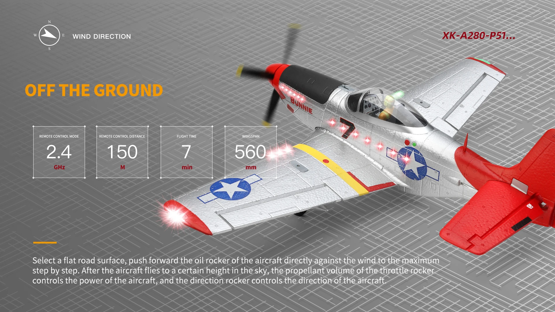 HOSHI WLtoys A280 RC Airplane P51 Fighter Simulator 2.4G 3D6G Mode Glider Fixed Wing with LED Light Radio Control Toys