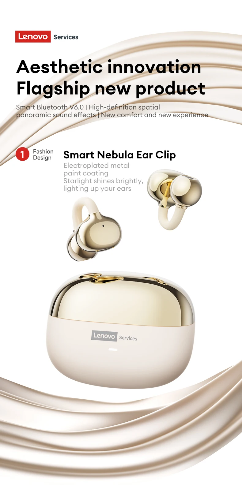 Original Lenovo LE302 Wireless Ear-Clip New BT 6.0 Earphones HIFI Stereo Music Call  Earbuds Long Batter Headphones