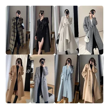 Womens Casual Thicken Plaid Wool Long Shirt Jackets Flannel Shackets