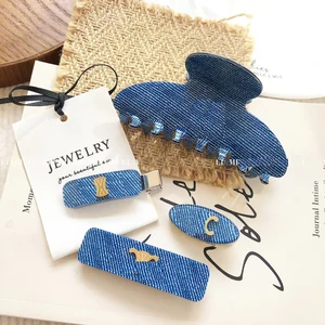 Fashion Designer Brand Women's Hairpin Denim Blue Simple Hairpin Factory Wholesale