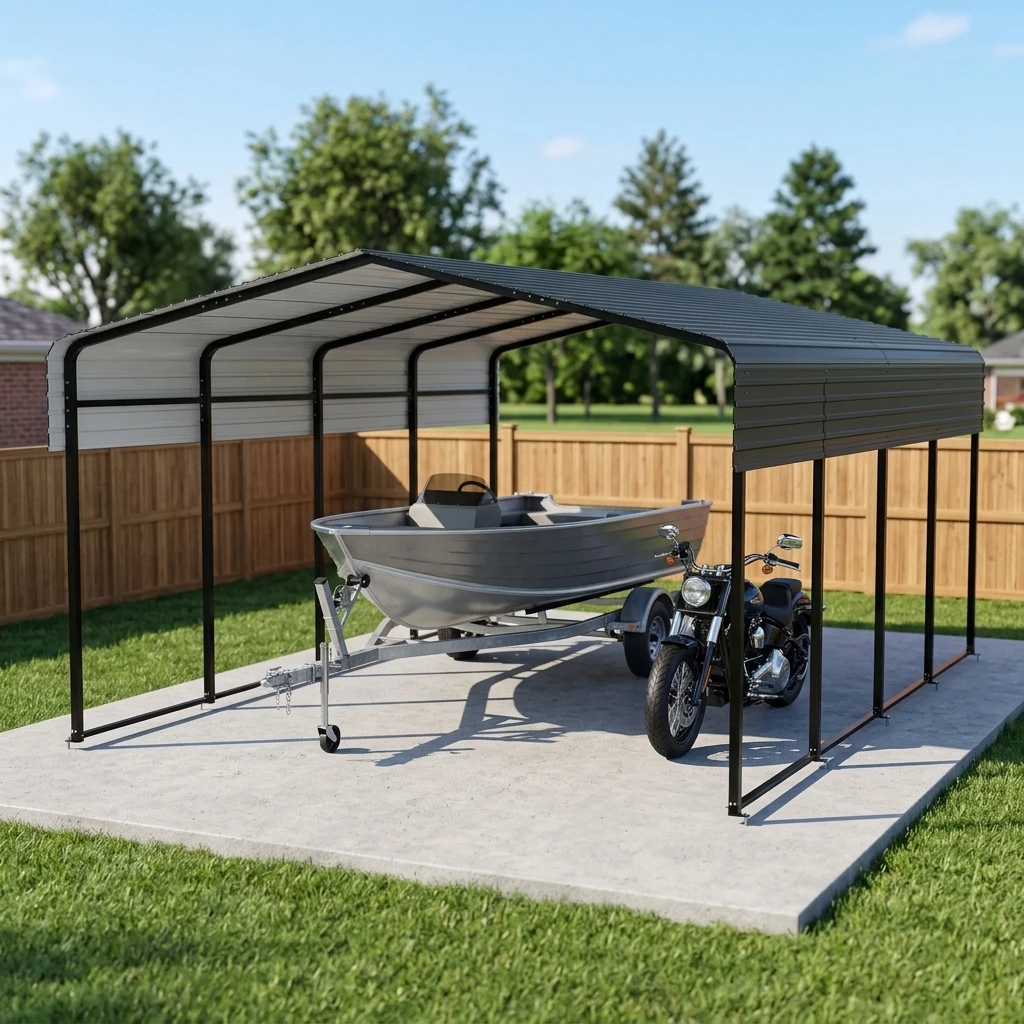 12x20ft Boat &amp; Motorcycle Steel Shelter - Heavy Duty Protective Canopy