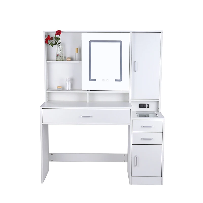 High Efficiency  White Moveable Mirror and Lights 3 Color Lighting Modes  Dressing Table with Drawers for Bedroom