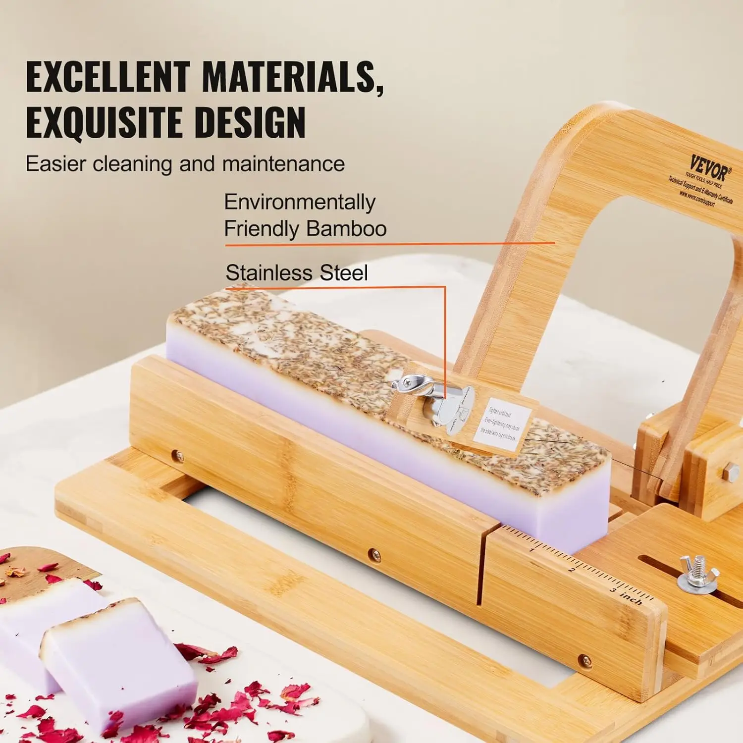Soap Cutter Bamboo Soap Slicer with Adjustable Stainless Steel Wire, Multi Handmade Soap Wire Cutter DIY Making Cutting Tool