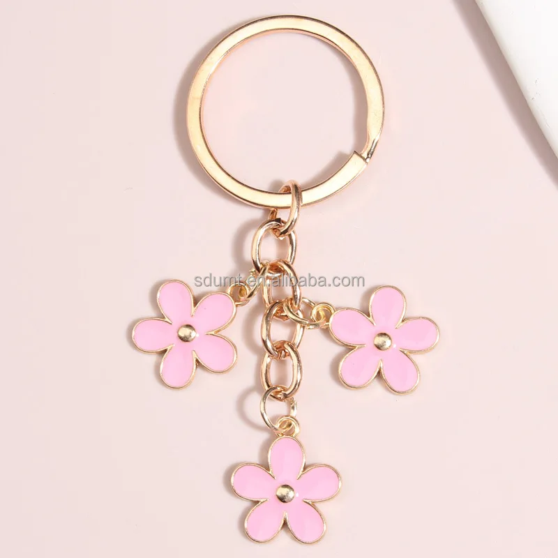 Cute Enamel Keychain Colorful Sakura Flower Key Ring Sweet Key Chains ...