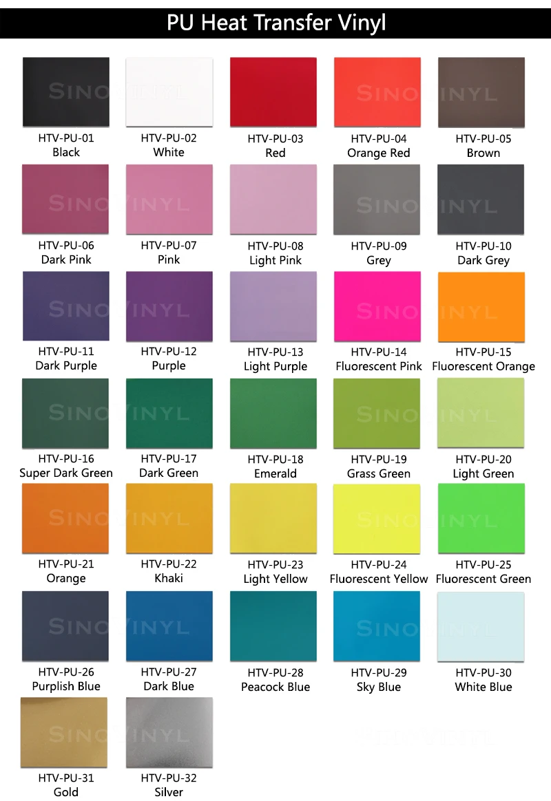 SINOVINYL HTV Heat Transfer Vinyl - Multiple Colors for T-shirts