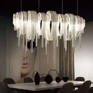 Aluminum Chain Macrame Pendant Light Living Dining Room Aluminum Tassels Fringe Chandelier