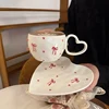 White-Bow Heart shape handle cup 280ml heart dish