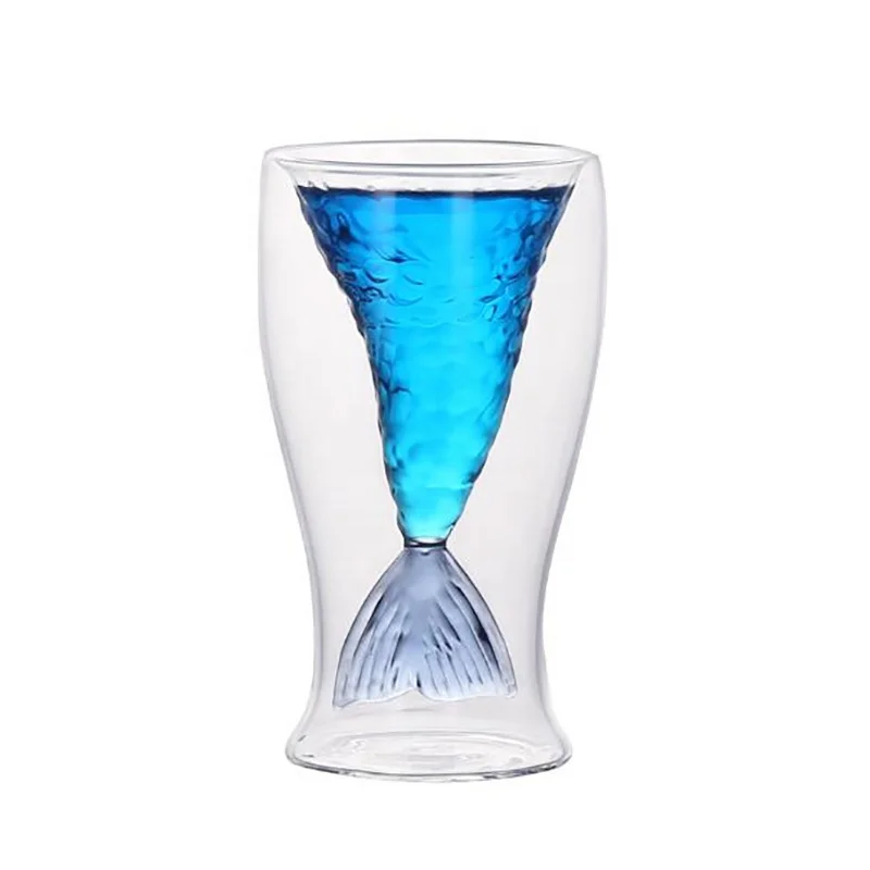 Mermaid Cup Double Glass Whiskey Brandy Vodka Cocktail Wine Shot Glass Bar Home 