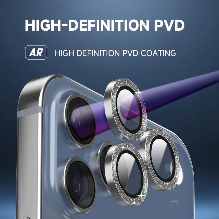 product wholesale glitter diamond camera lens protector 9h hd pvd tempered glass screen protector for iphone 17291-4
