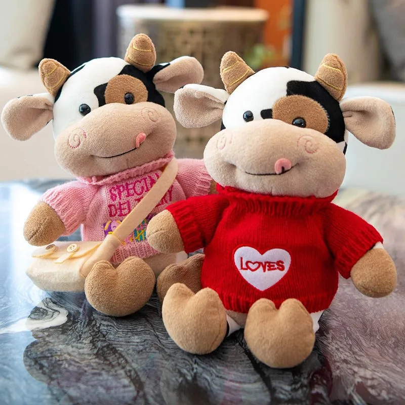 Soft Animal Bedtime Toys Clothing Lalafanfan Plush Cow Doll Stuffed