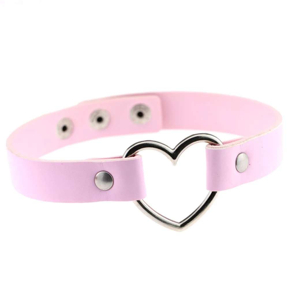 Women's Girls Double-layer PU Leather Heart Adjustable Choker Collar  Necklace