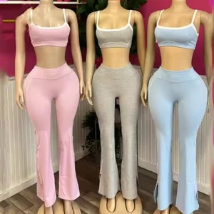 Viviblook Z425ST07 Casual Girl Clothes Set Sleeveless Halter Top Tracksuit Sport Underwear Two Piece Sports Suit Yoga Set