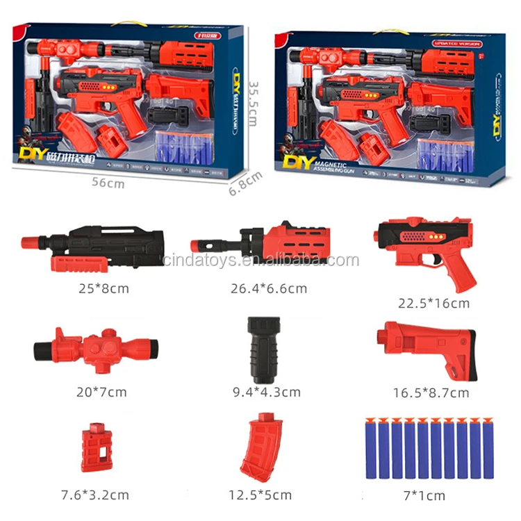 Diy магнитный Собранный пистолет с проекционными звуками и вспышкой, Электрический мягкий пистолет-пуля, игрушечный набор, пластиковый игрушечный пистолет для детей