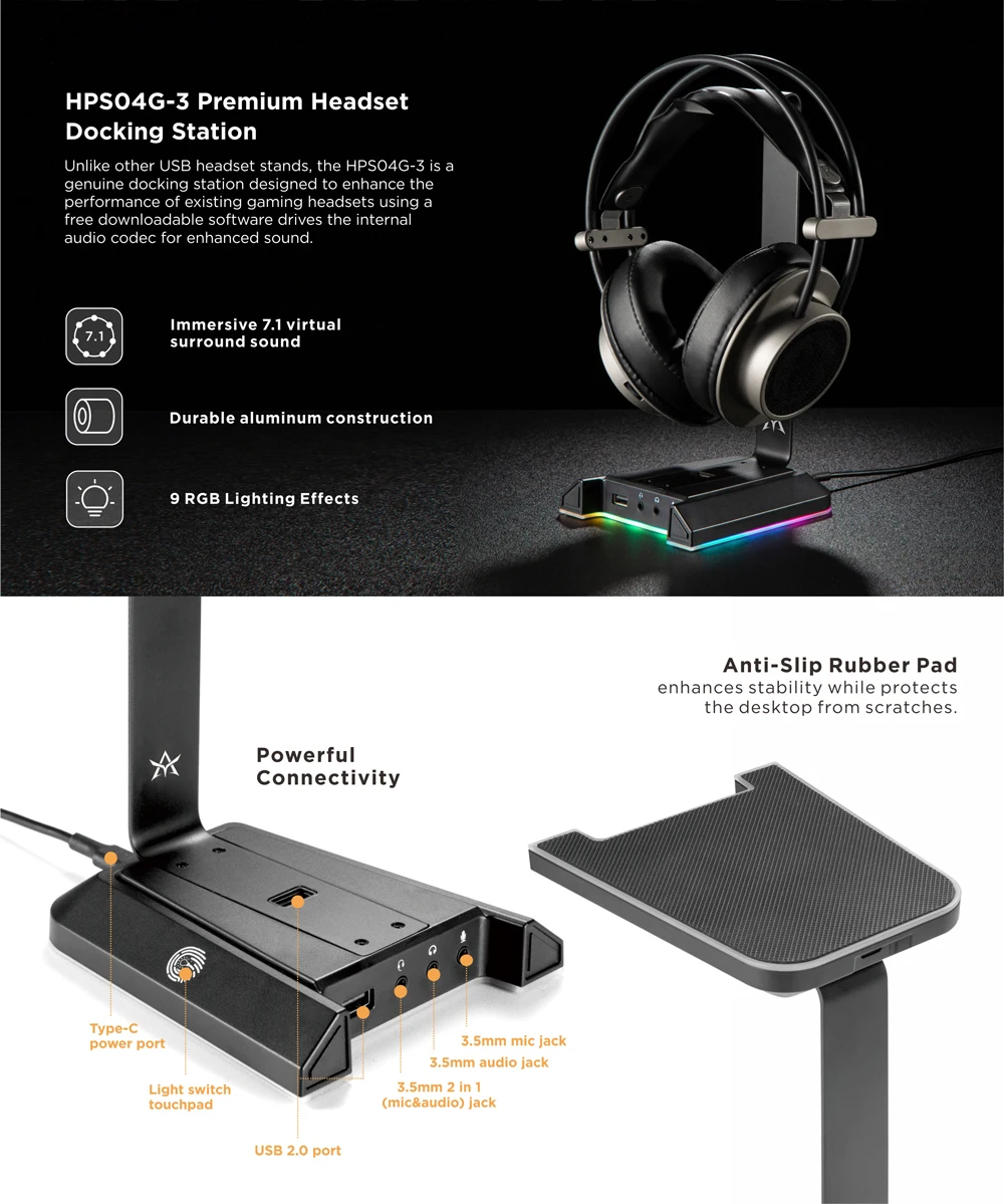 Usb Headphones With Docking Station 3-in-1 Wireless Charging