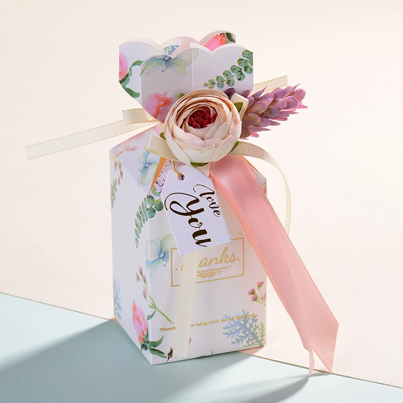 DIY Wedding Favors Candy Box Flower Vase Shape Paper Candy Box With Ribbon