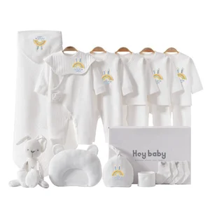 Newborn 20pcs Knitted Rompers 100% Cotton Cartoon Pattern Baby Clothing Set Bodysuit Sleepwear White Baby Clothing Gift Set