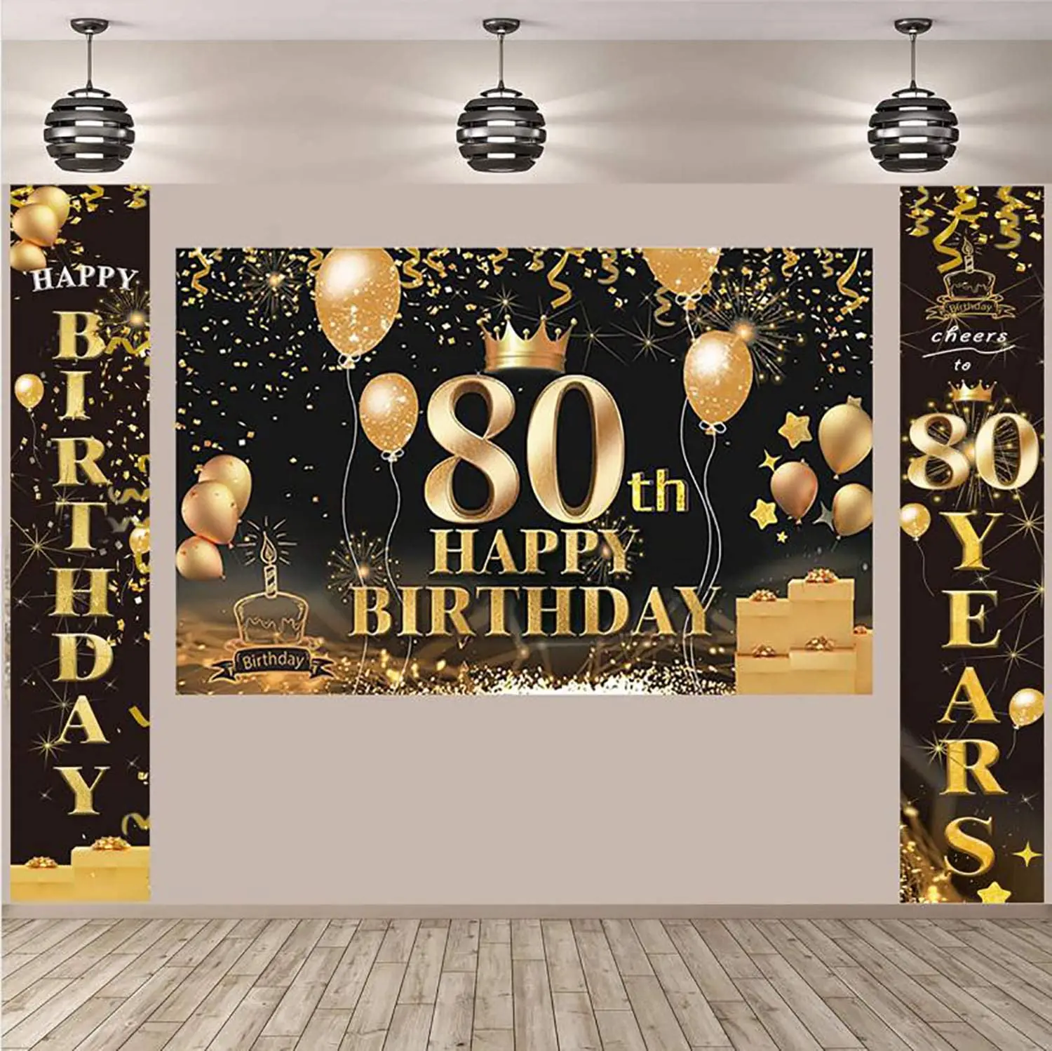 "80 Years Loved" Geburtstagsbanner – Gold Glitter Schrift, 14-teilig, Für 80. Geburtstagsfeier