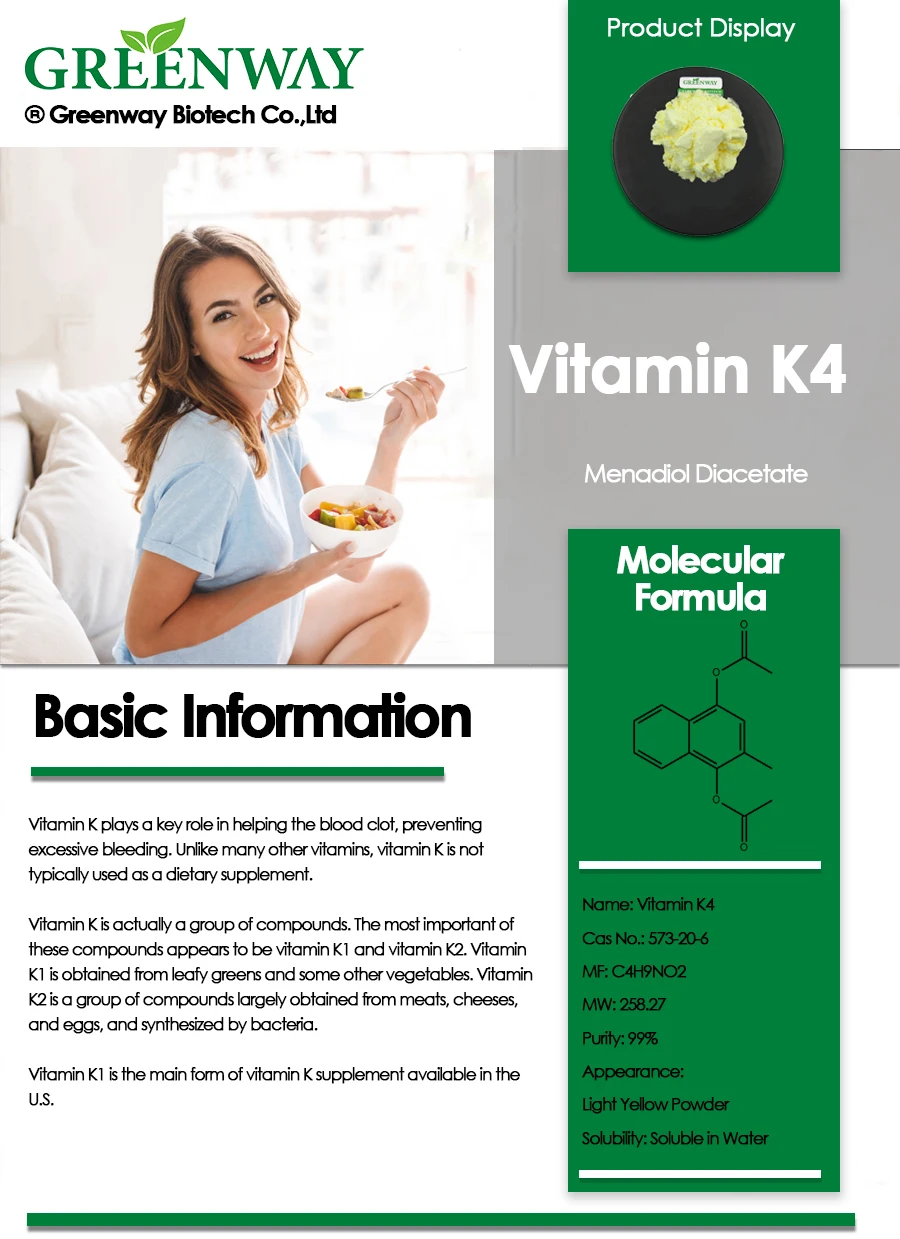 Pharmaceutical Intermediates Menadiol diacetate Cas 573-20-6 Bulk Powder Pure Vitamin K4 Powder