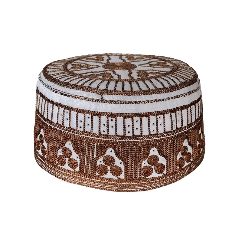 Wholesale Custom Embroidered Adult Muslim Kufi Hat Islamic Printed Flat Top Ethnic Islamic Hat Cap