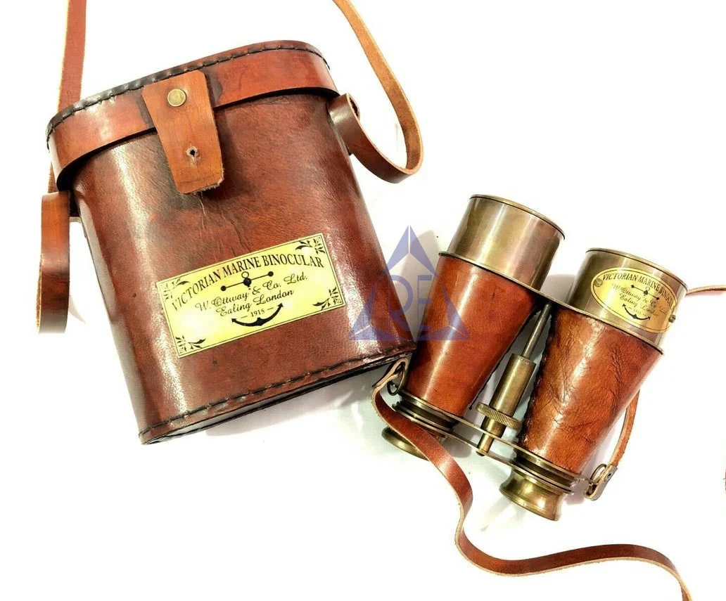 Nautical Brass Royal Navy Binocular Brass Antique With Leather Case Nautical 