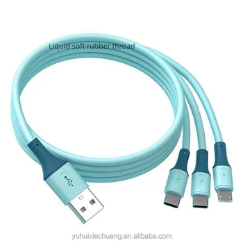 Best Selling 3A USB Charger 3-in-1 Fast Charging Silicone Cell Phone Data Cable Durable 3-in-1 Charging Cable