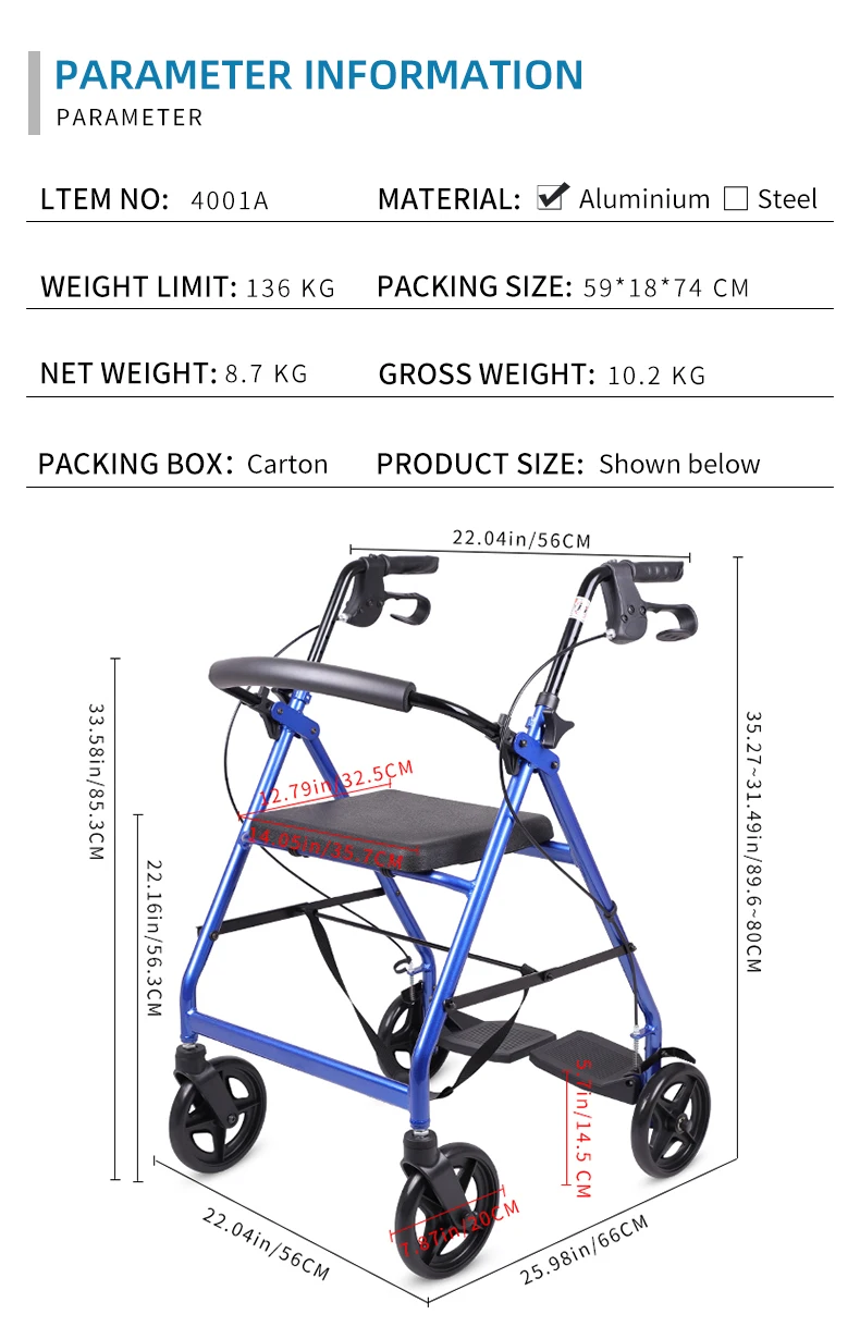 BQ5001A Lightweight Rollator Walker with Luxury Shopping Bag
