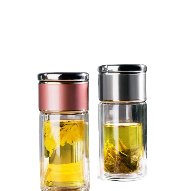 新款高品质双壁高硼硅玻璃水茶瓶,旅行汽车便携式茶