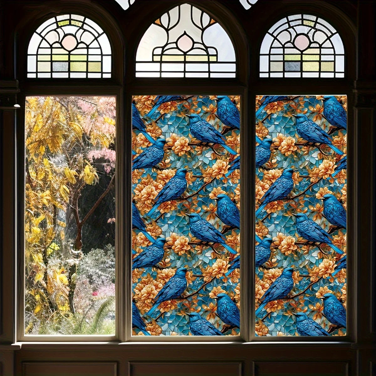 Красочные Ретро Цветы и птицы ПВХ электростатическое стекло наклейка неклейкая пленка на окно съемное украшение окна