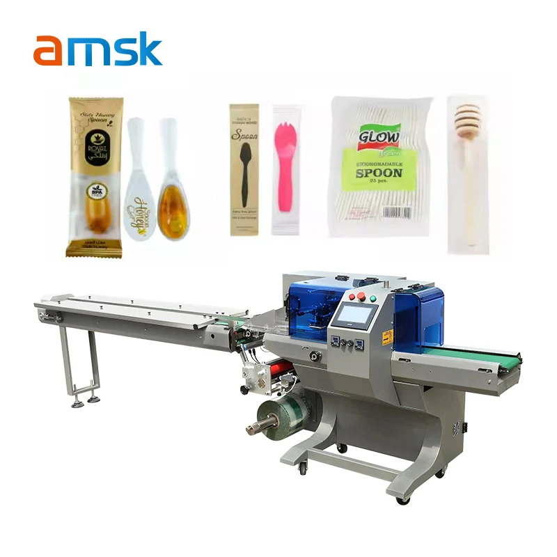 BG-350 Honey Spoon and Stick Pillow Bag Packing Machine Small Ice Cream Plastic Metal Spoon Wrapping Packaging Machine
