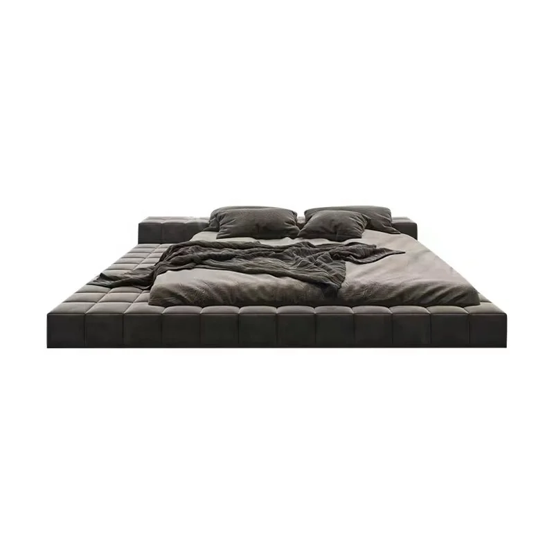 Modern Minimal Customization Bedroom Furniture Wooden Frame Fabric Low Bed Head King Size Soft Beds