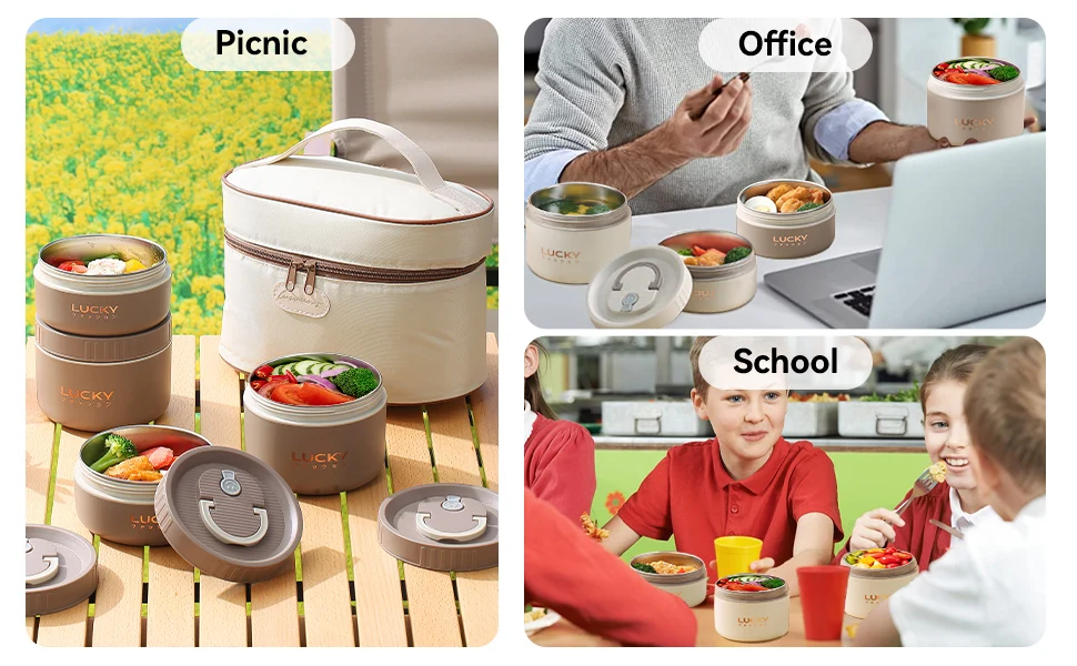 Portable Stainless Steel Vacuum Insulated Bento Lunch Box Multiple Capacities LeakProof Bag Microwaveable Food for Newborn