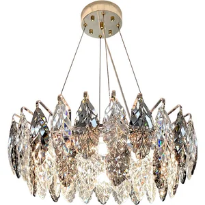 Nordic Leaf Round LED Pendant Lighting Modern Lamp for Home Living Room Ceiling Crystal Chandelier Bedroom Decor Crystal Light