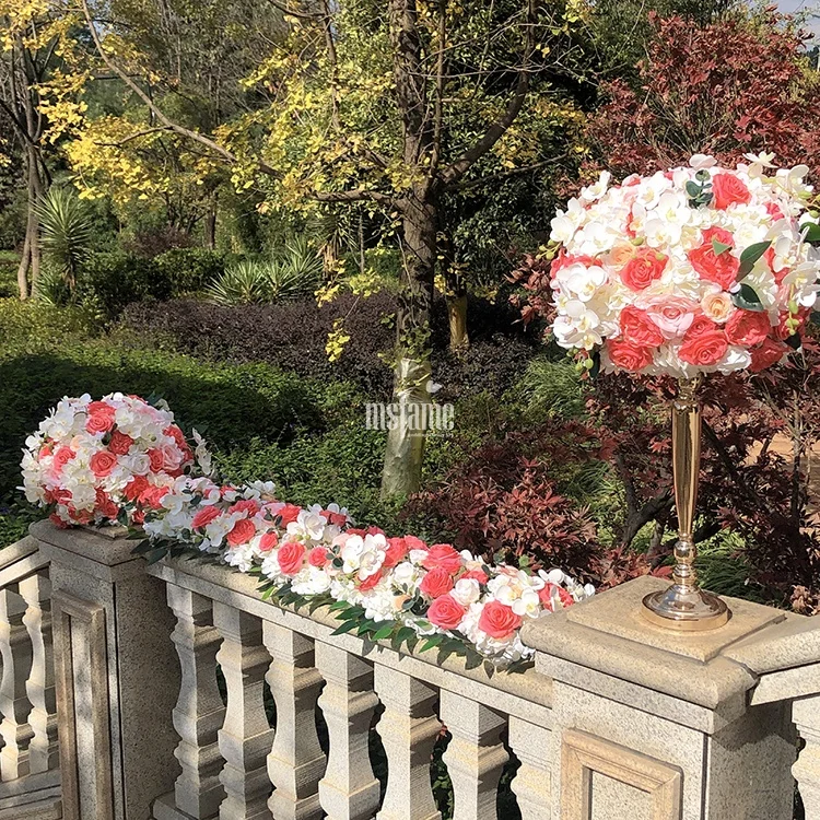 MSFAME Coral Silk Flowers Arrangement Centerpiece Decoration Wedding Table Flower