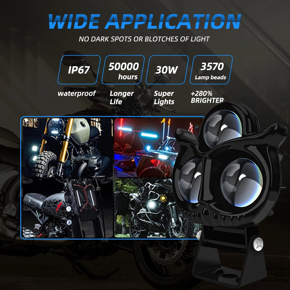 Owl 3-Eye LED Motorcycle Headlight - Waterproof Aluminum Flashing Light ...