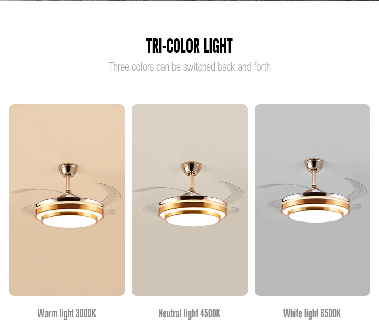 Modern 220V LED Ceiling Fan Light with Remote Control Invisible Design for Family Bedroom Dining Room Lighting