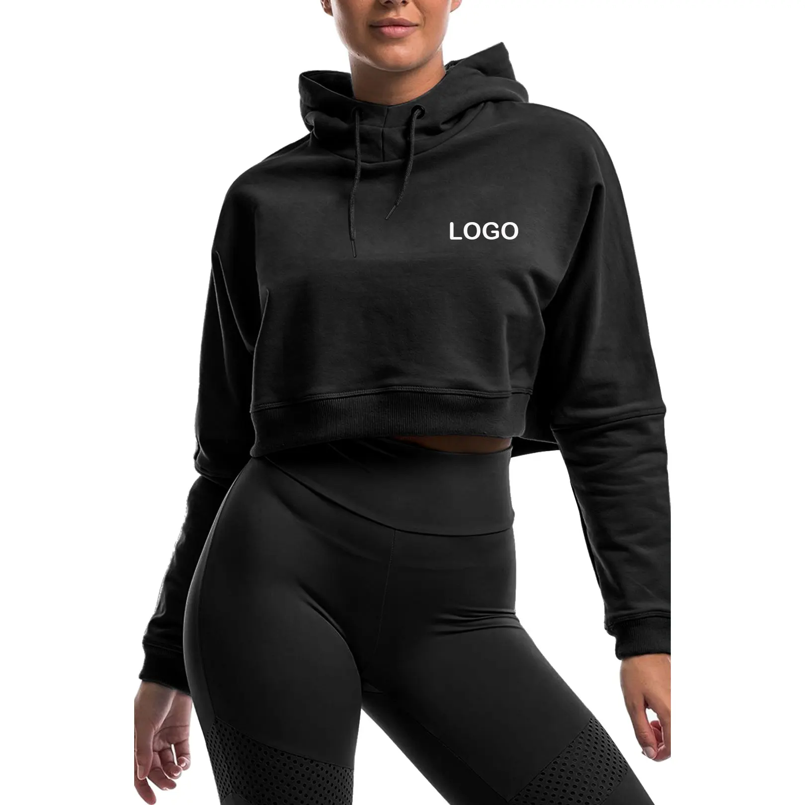 Custom Logo Sport Fitness Crop Hoodies Women Clothing