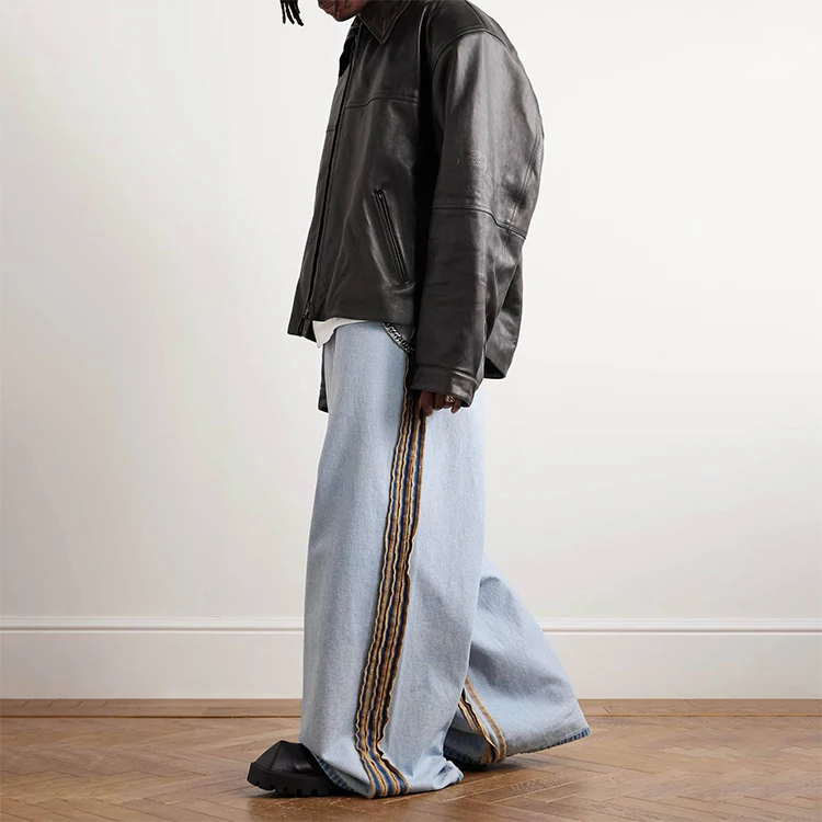 Custom Vintage Men's Oversized Baggy Jeans Cotton High Quality Denim Wide-Leg Straight Style Washed Streetwear Look