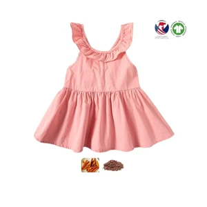 Lotus round Neck Sleeveless Pink Baby Girl Dress Cute Cartoon Pattern Natural Dye Wholesale Baby Clothes with Ruffle Decoration