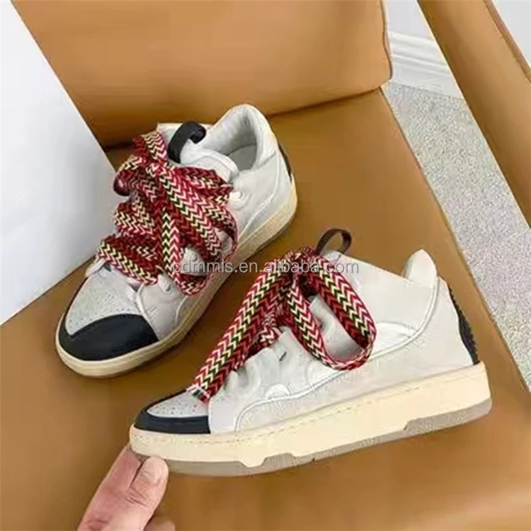 Women's low heel sneakers personalized color contrast casual fashion shoes lace up flat bottom custom large women's shoes