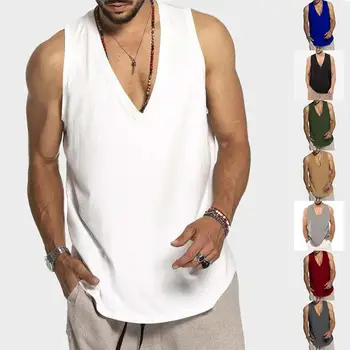 Men's summer sun cotton vest 2024 new solid color vest sleeveless leisure sports loose vest