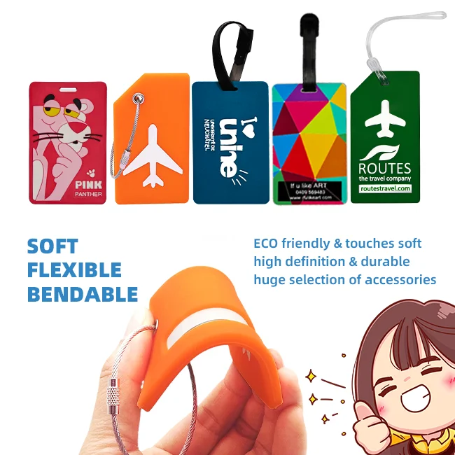 Wholesale customized high quality promotional cute silicone 3d pvc luggage tag blank white pvc luggage tag silicone baggage tag